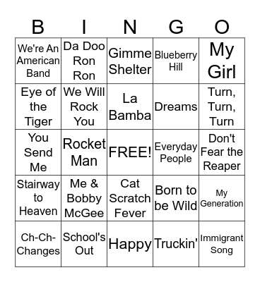 I LOVE That Song! Bingo Card