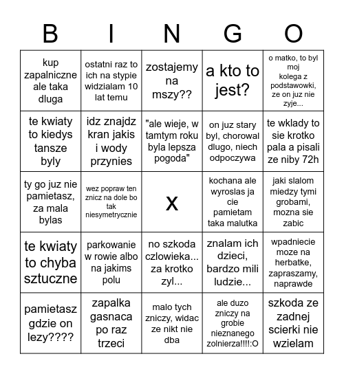 wszystkich swetych THE bingo Card