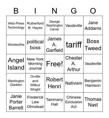 Immigration and Urbanization Bingo Card