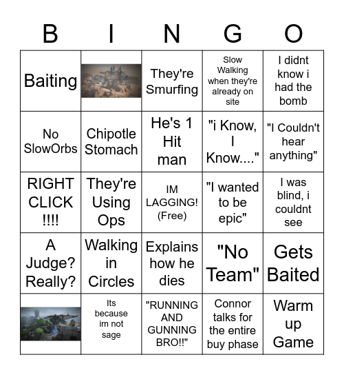 Connor Playing Valorant Bingo Card