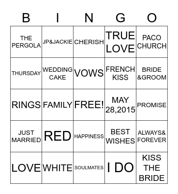 JACKIE'S BRIDAL SHOWER  Bingo Card