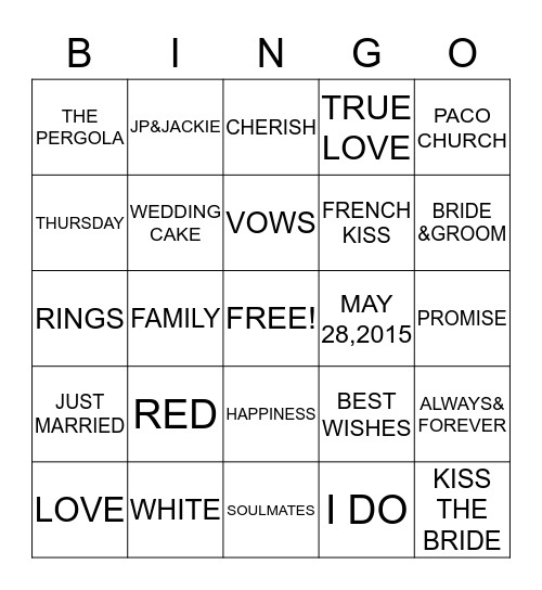 JACKIE'S BRIDAL SHOWER  Bingo Card