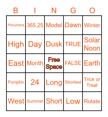 Before Seasons BINGO Card