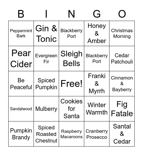 Holiday Scents Bingo Card