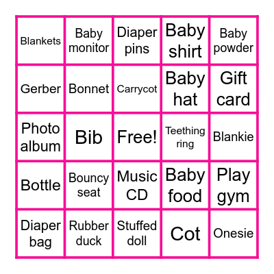 Shield's Baby Shower Bingo Card