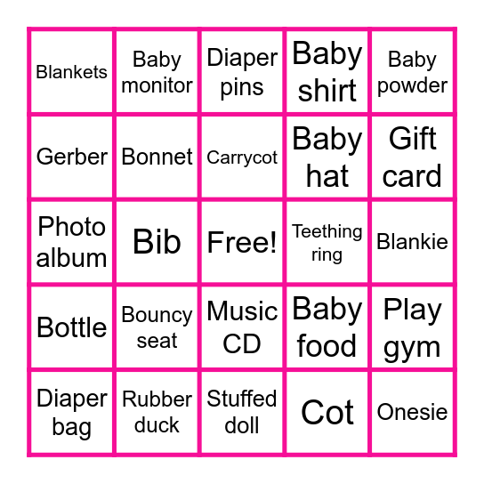 Shield's Baby Shower Bingo Card