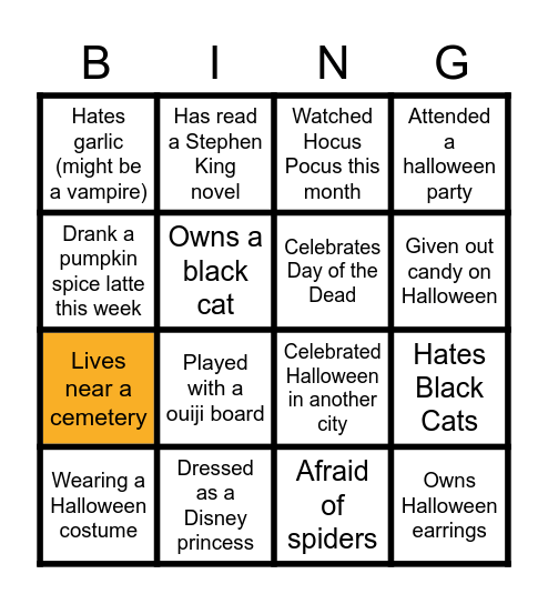 Virtual Halloween BINGO Card