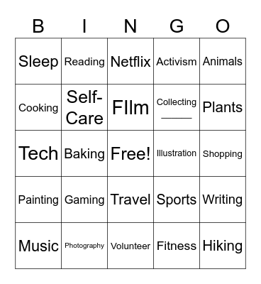 Passions & Hobbies Bingo Card