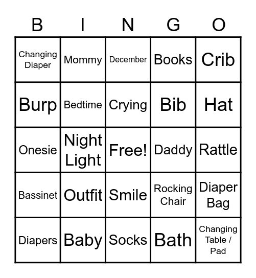 Baby Bingo! Bingo Card