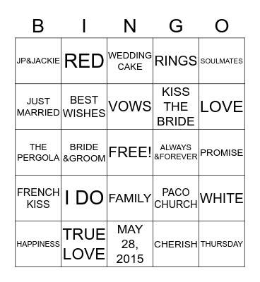 JACKIE'S BRIDAL SHOWER Bingo Card