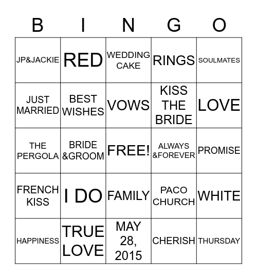 JACKIE'S BRIDAL SHOWER Bingo Card