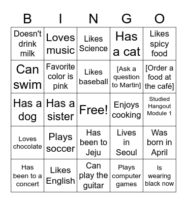 Dream Class Bingo Card