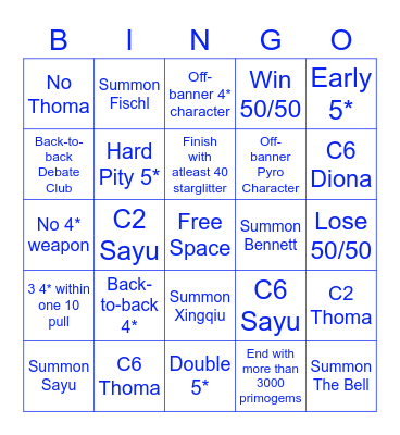 Hu Tao Bingo Card Bingo Card