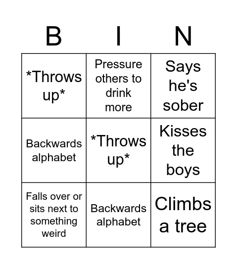 Drunk Kenny Bingo Card Bingo Card