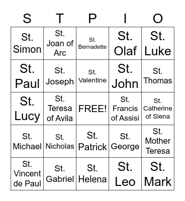 Catholic Saints Q&A Bingo Card