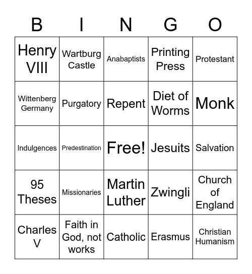 Reforrmation Bingo Card