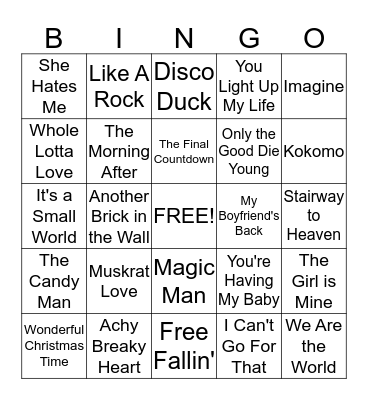 I HATE That Song! Bingo Card