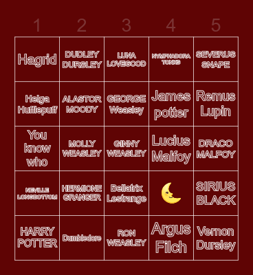 Harry Potter Characters Bingo Card