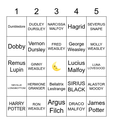 Harry Potter Characters Bingo Card