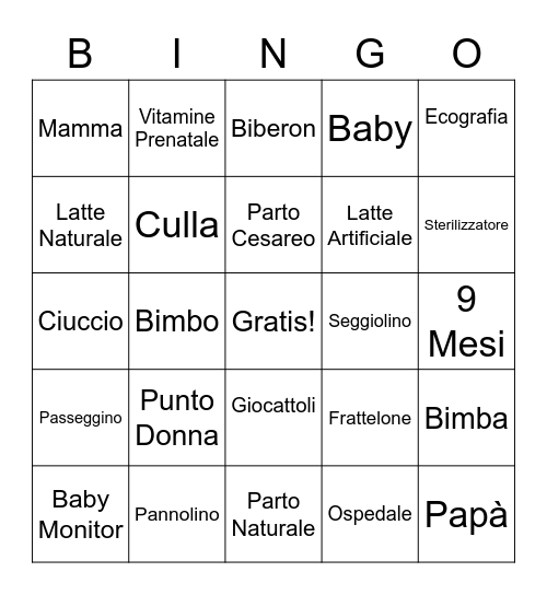 Gender Reveal Bingo Card