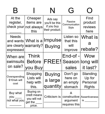 Untitled Bingo Card