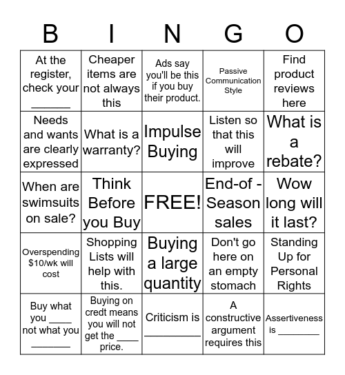 Untitled Bingo Card