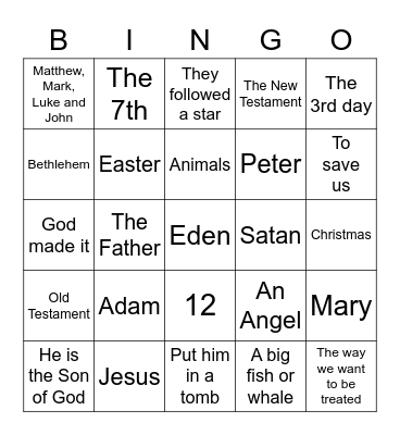 Bible Trivia Bingo Card