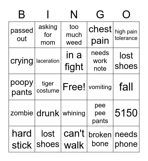 Hallween-ED Bingo Card