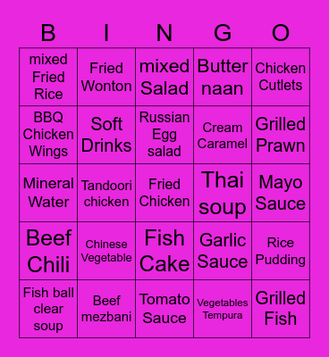 Food Bingo Card