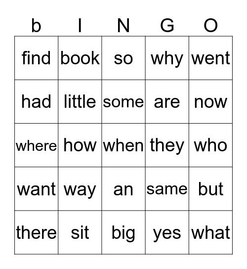 Spelling Bingo Card