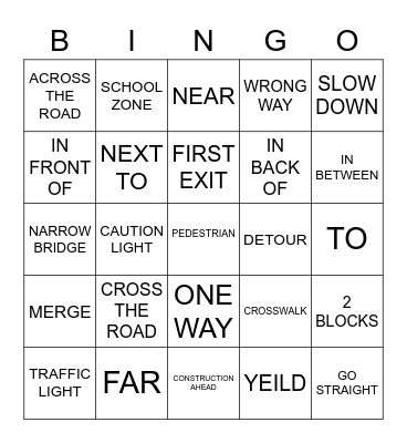 ROAD & HIGHWAY SIGNS Bingo Card