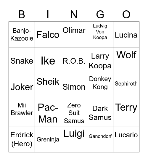 Steelcario ROUND 1 [Smash Bros] Bingo Card