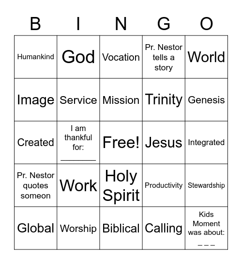 Sermon Bingo - October 31, 2021 Bingo Card