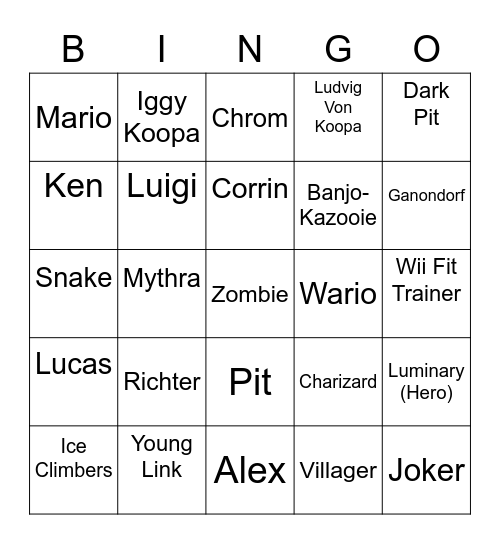 Lord Pyron ROUND 1 [Smash Bros] Bingo Card