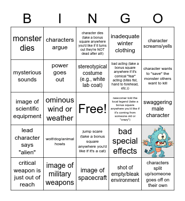 Scary Movie Bingo Card