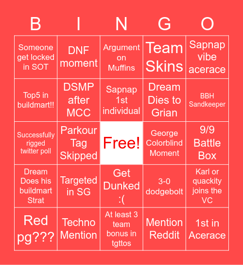 MCC All Stars Red Bingo Card