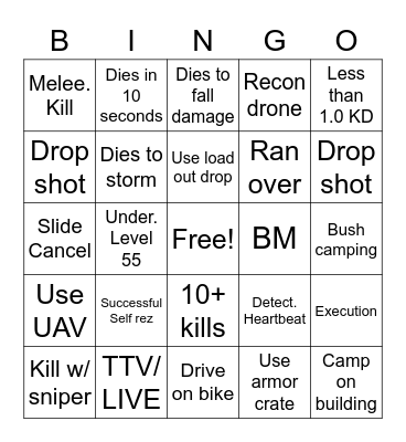 Warzone Bingo Card