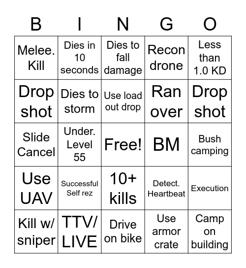 Warzone Bingo Card