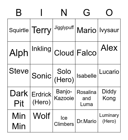 Torchic ROUND 1 [Smash Bros] Bingo Card