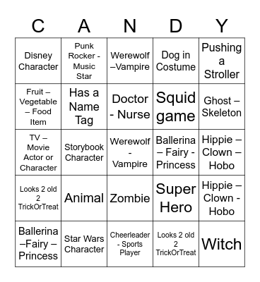 Halloween Trick or Treaters Bingo Card