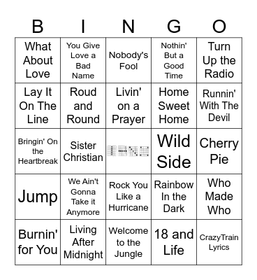 Hairy Metal Bands Bingo Card