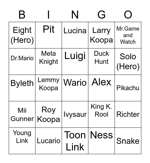 Squiggly Pete ROUND 1 [Smash Bros] Bingo Card