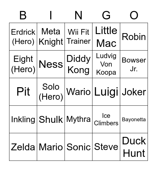 Dino ROUND 1 (Smash Bros) Bingo Card