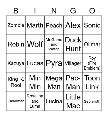 Irri ROUND 1 (Smash Bros) Bingo Card