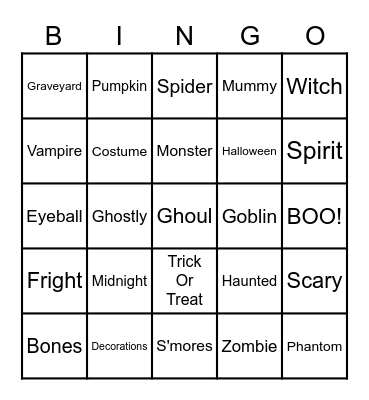 Halloween Bingo Card