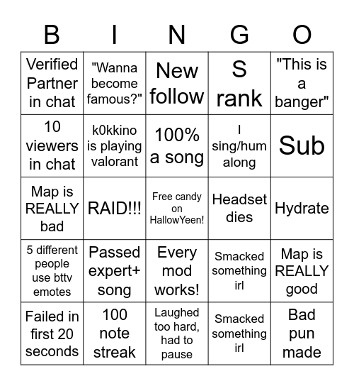 BEANgo Bingo Card