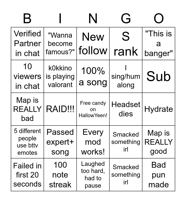 Beango Bingo Card