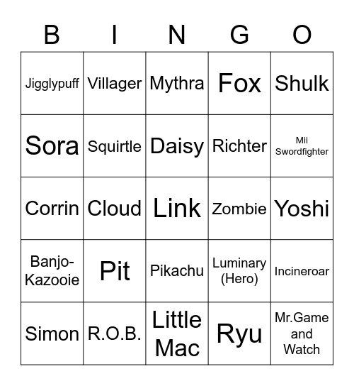 Irri ROUND 2 (Smash Bros) Bingo Card
