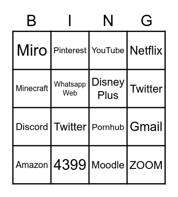 Computer search Bingo Card