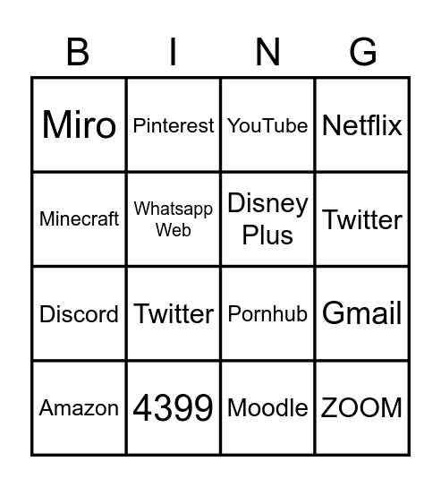 Computer search Bingo Card